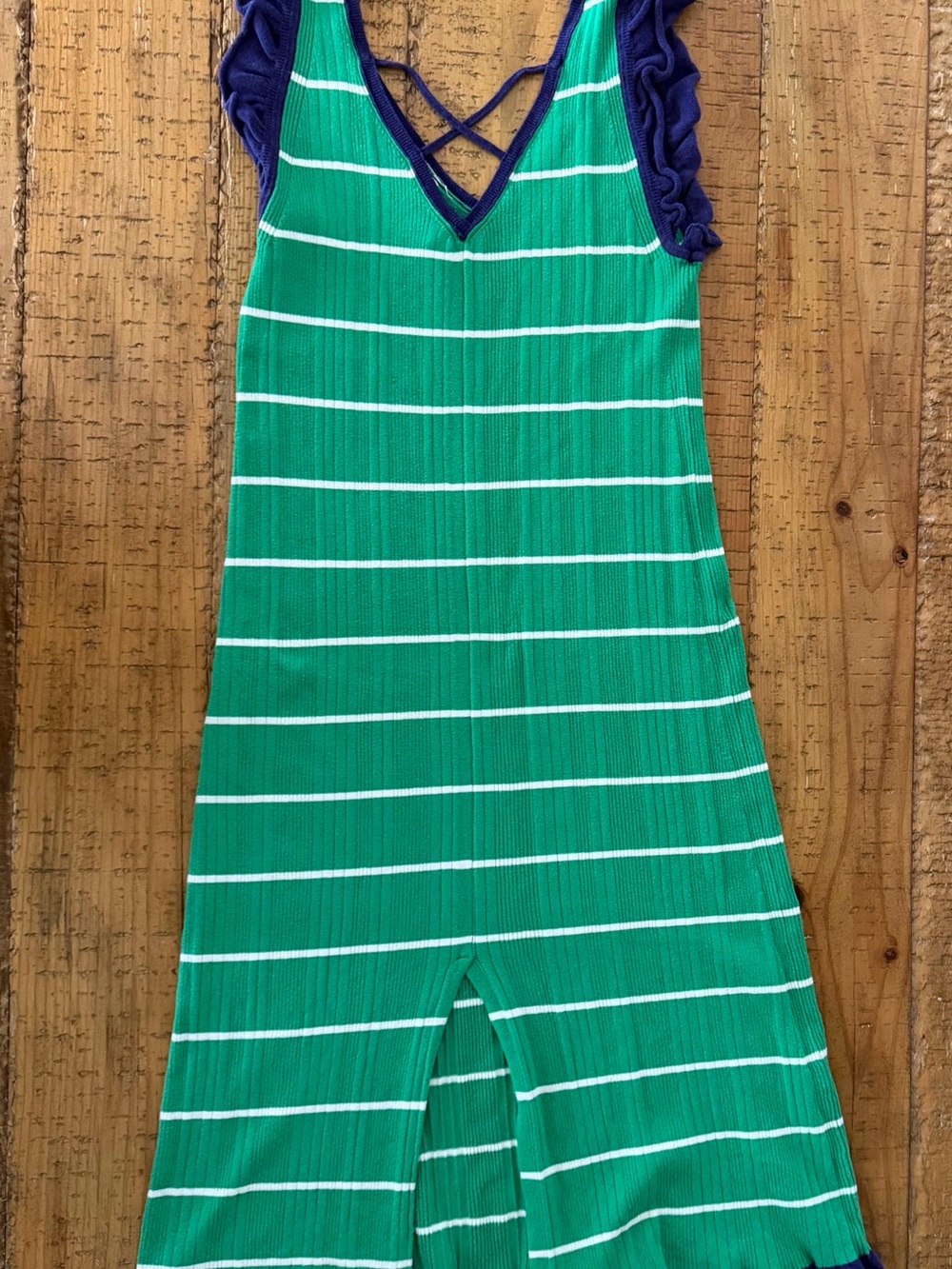Anthropologie Daily Practice Sweater Dress in Preppy Green&White w/Blue Trim - Picture 4 of 8
